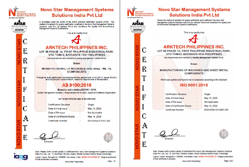 AS9100:2016 / ISO9001:2015 認証登録証